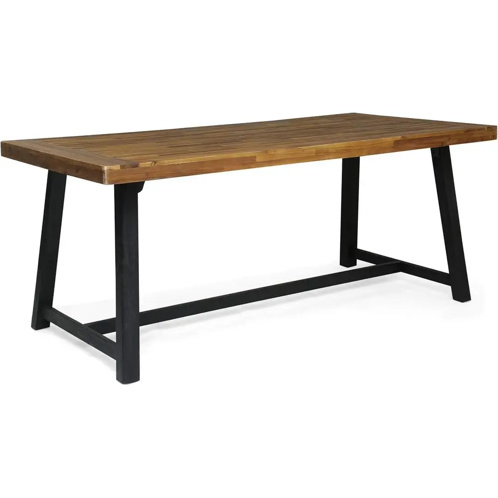 

Sanded Teak Finish Acacia Wood Outdoor Dining Table in Black