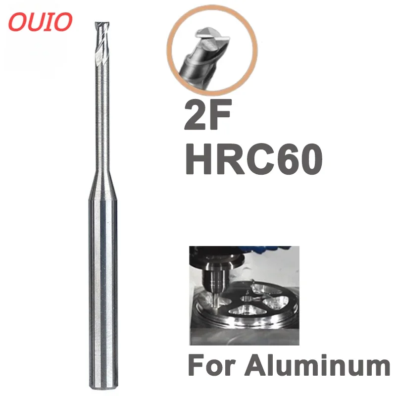 

OUIO HRC60 Deep Groove Tungsten Carbide End Mills 2 Flutes Long Neck Milling Cutters CNC End Mill For Aluminum Flute 12 16 20mm