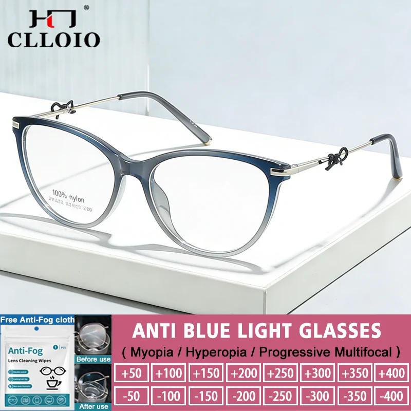 

CLLOIO Casual Trendy Lady Anti Blue Ray Reading Glasses Cat Eye Glasses Oversize Frame Myopia Hyperopia Prescription Eyeglasses