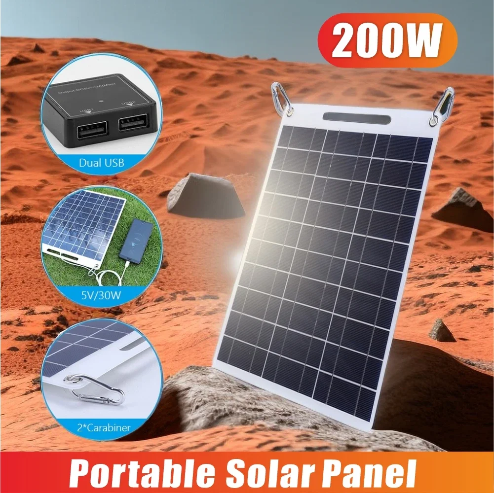 200W Flexibility Solar Plate 5V Waterproof Solar Panel Portable Dual USB Solar Battery Charger Outdoor Camping Solar Cells