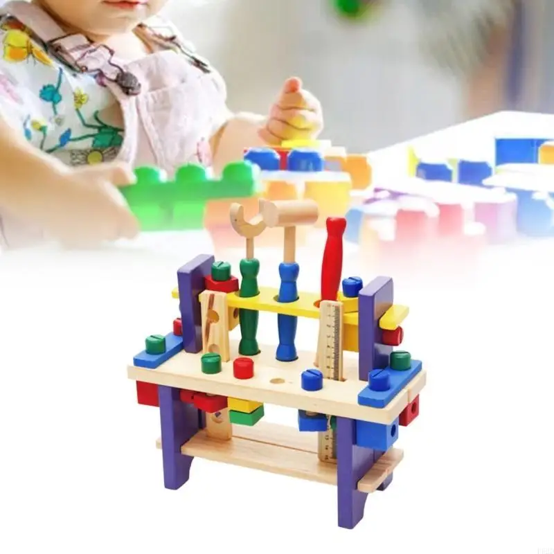 F62D Wooden Workbench Puzzle Kids Learning Toy Birthday Present