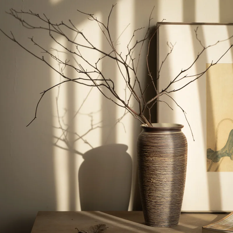 

Jingdezhen vintage ceramic vase, Chinese Zen flower pot, handmade stoneware pot, living room home flower arrangement ornament