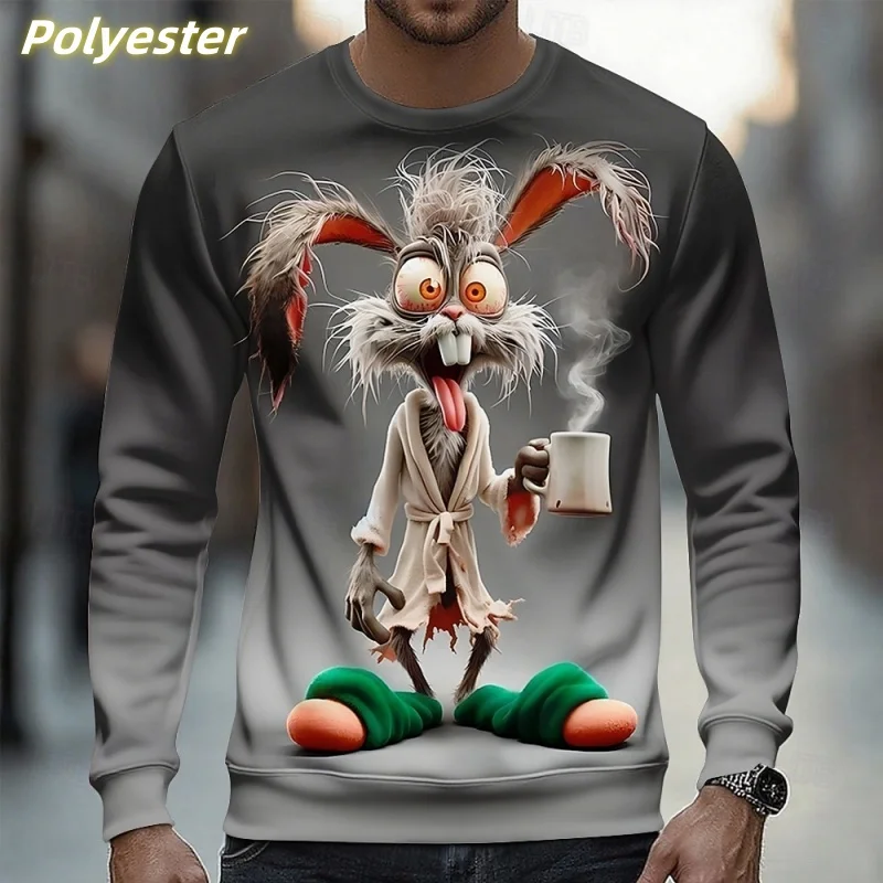 Rabbit Dog Pattern Hoodie For Men Funny 3D Printed Pullover Autumn Street Long Sleeve Round Neck Hoodies Oversized Mens clothing