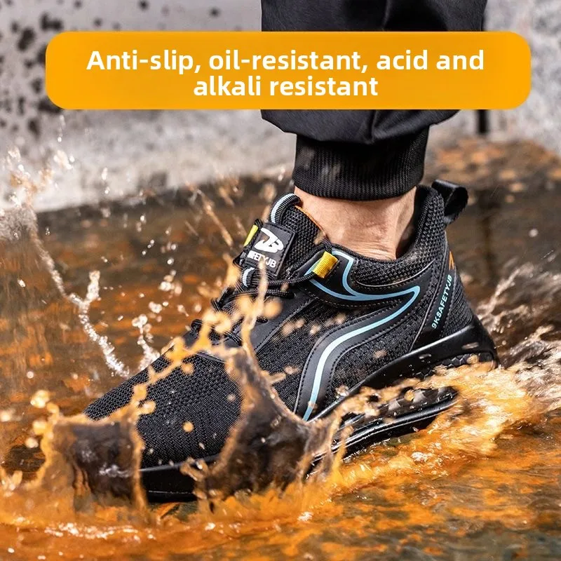 남성용 안전 신발 스틸 토 에어 쿠션 여성 운동화 내마모성 통기성 작업 신발 펑크 방지 안티 스매싱