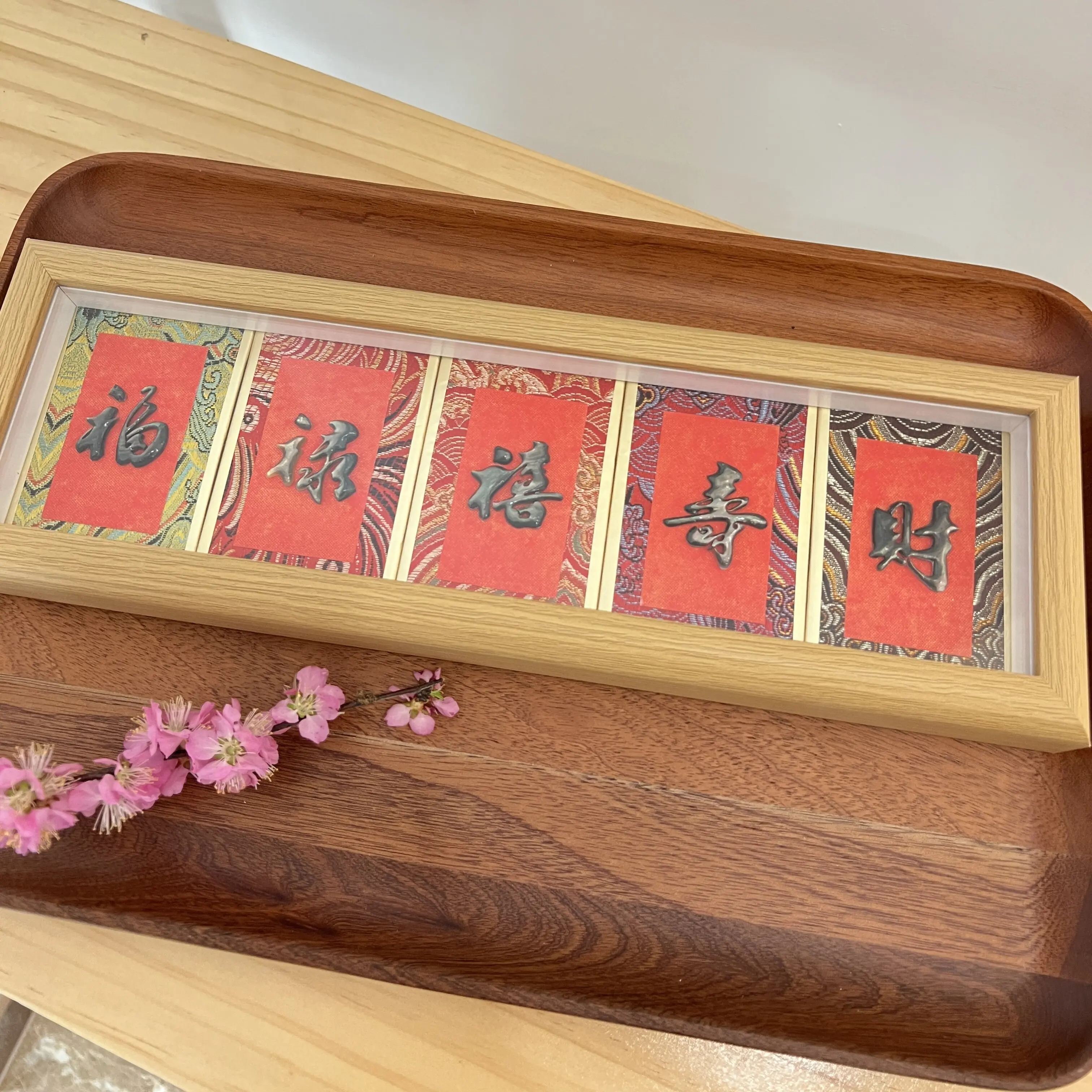 Shell Carving Calligraphy Ornament Small Decor Fortune Creative Photo Frame Shell Frame Chinese Traditional Mother of Pearl Gift