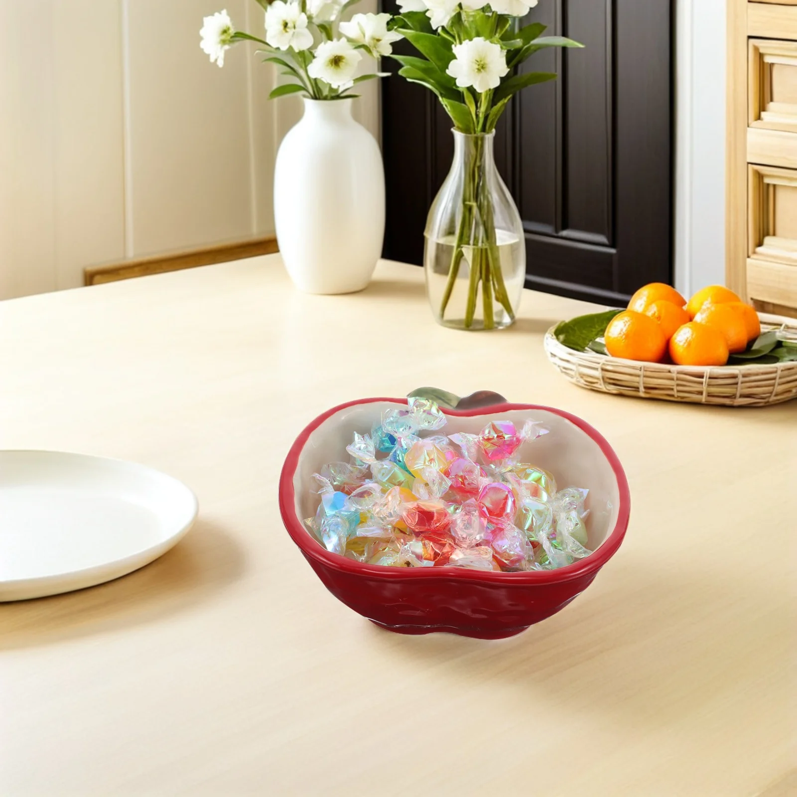 

2Pcs Apple Formed Ceramic Bowls for Fruits Desserts Salads and Party Gatherings Kawaii Salad Bowl Valentine's Day Candy Bowl