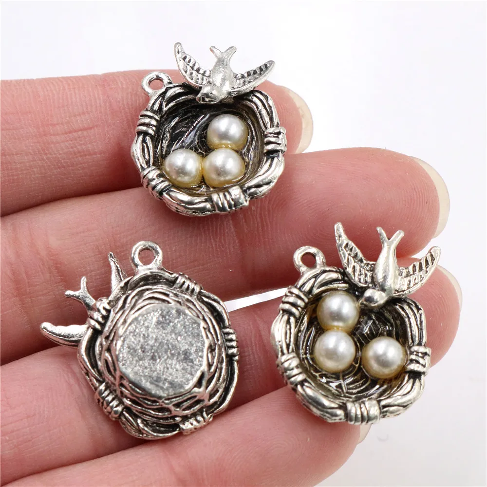 24x19x9mm 4pcs Antique Silver Plated Bronze Plated Bird Nest Handmade Charms Pendant:DIY for bracelet necklace