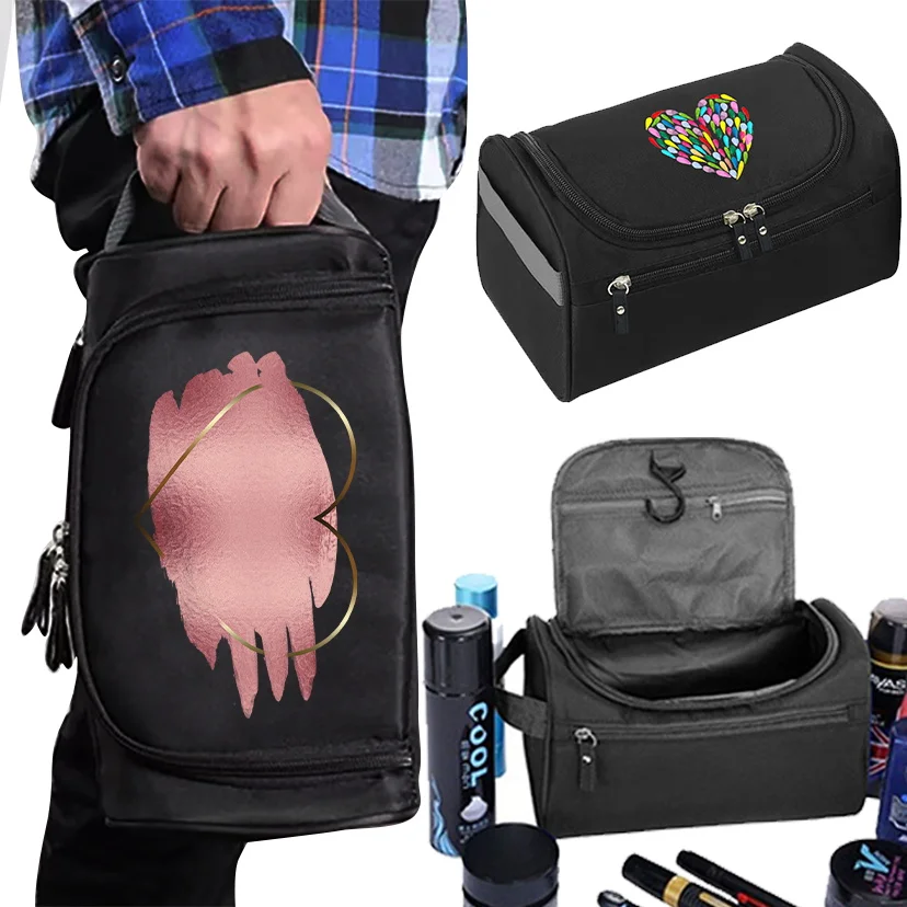 Men Makeup Bag Functional Hanging Travel Toiletries Organizer Storage Pouch Make Up Case Love Pattern Beauty Cosmetic Bag