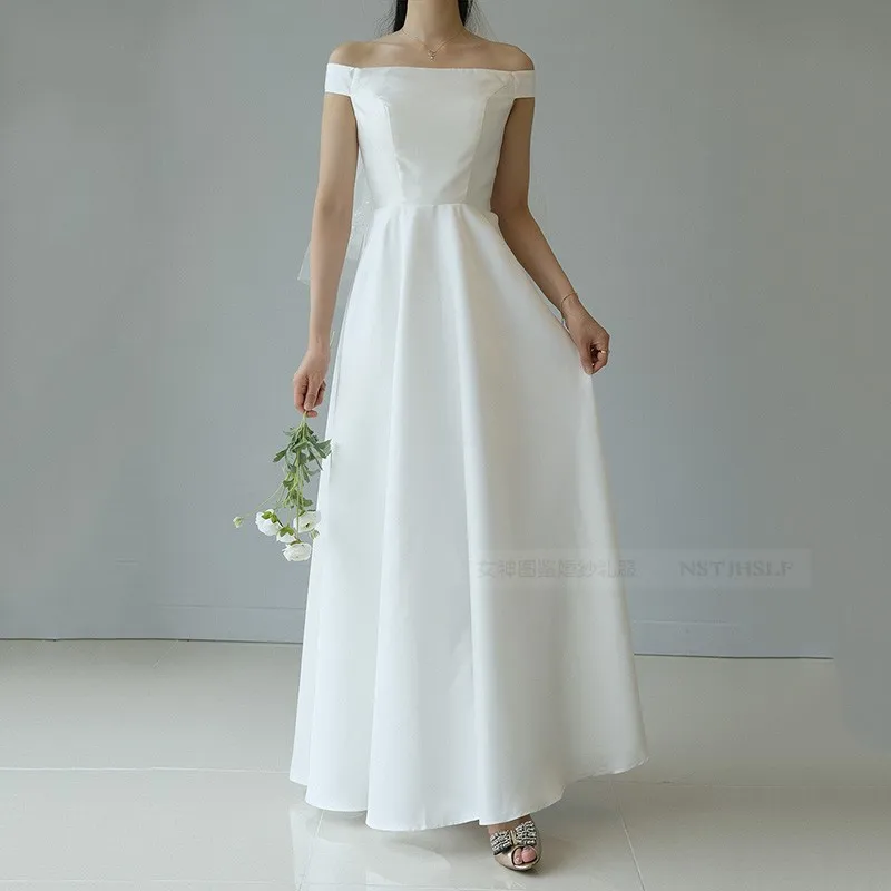 2022 New A-Line Cap Sleeves Ivory Off-Shoulder Wedding Dress 웨딩드레스  Vestidos  De Novia Sweep Train  Robe De Mariée Gown Bridal