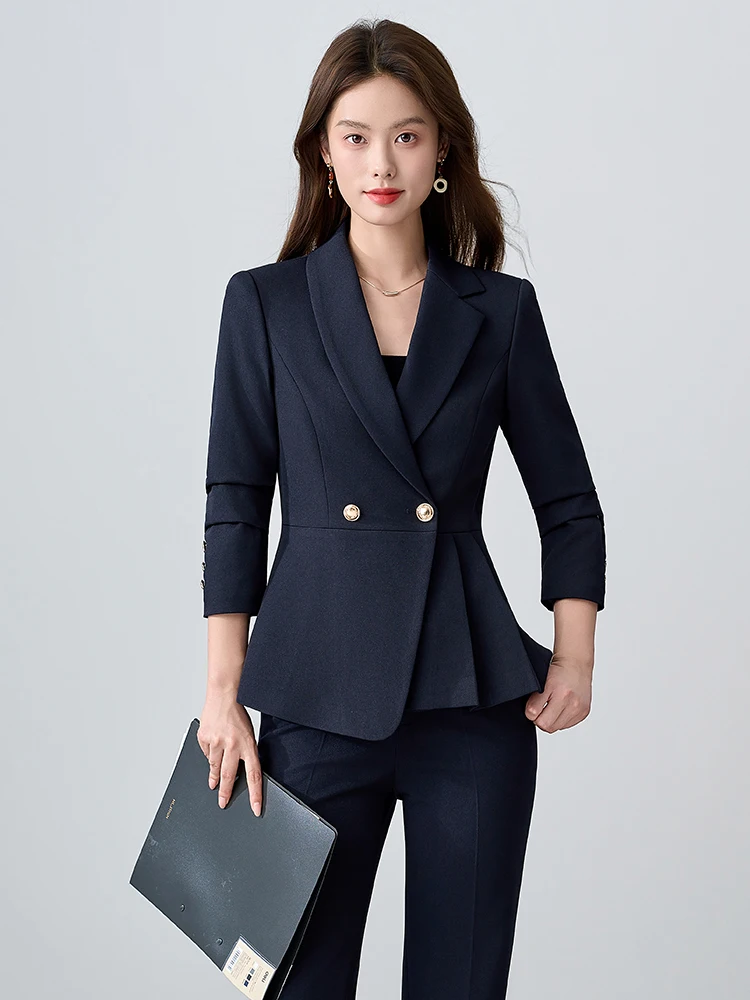 

Весенне-осенний женский деловой костюм-двойка для персонала отеля, униформа для терапевтов, рабочая одежда, комплект из двух предметов, приталенный крой, для поездок на работу