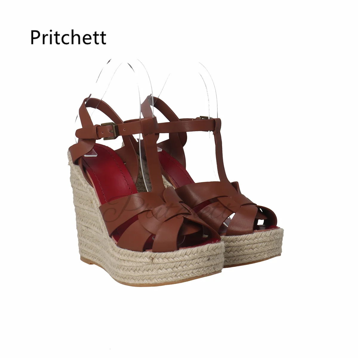 

Leather Braided Espadrilles Platform Wedges Sandals Women Heels Raffia Buckle Summer Shoes Luxury Design Custom Color