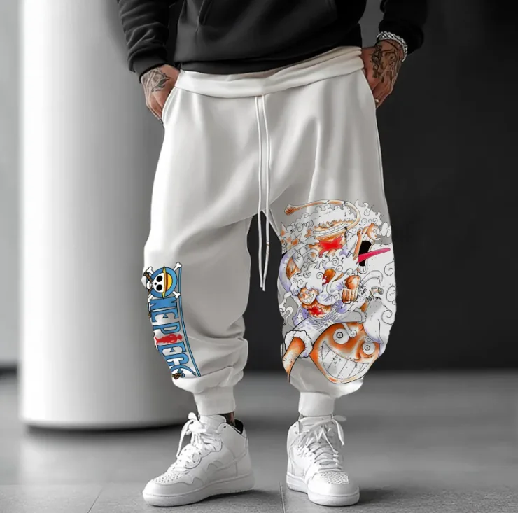 Długie spodnie polarowe z nadrukiem postaci z One Piece dla mężczyzn i kobiet, idealne na jesień i zimę, do noszenia sportowego i na co dzień.