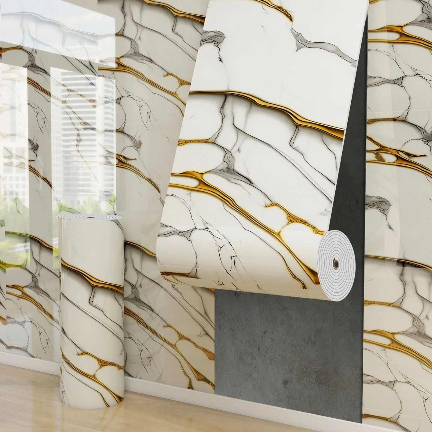 Faux Marble Foam Self Adhesive Wallpapers Home Decor Peel & Stick Wall Panel for Bedroom Wall Renovation Waterproof Wall Sticker