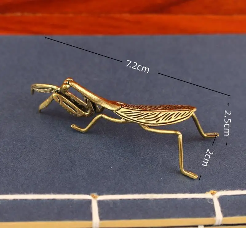 Simulation Brass Mantis Ornament Antique Insect Figurines Miniature Desk Decorations Craft Tea Pet Feng Shui Collectibles