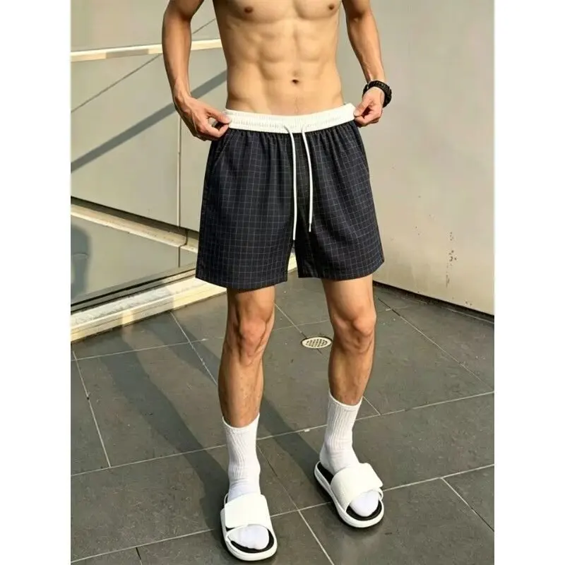 2026 Summer Men's Korean-style Simple High-Quality Smooth Solid Color Loose-Fitting Casual Stretchable Waist Drawstring Beach Pa