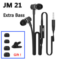 JM21 Extra Bass Earphone 3.5mm Wired HiFi Headphones with MIC Earbuds In-ear Headset Flat Cable Anti-Knot for Xiaomi Huawei