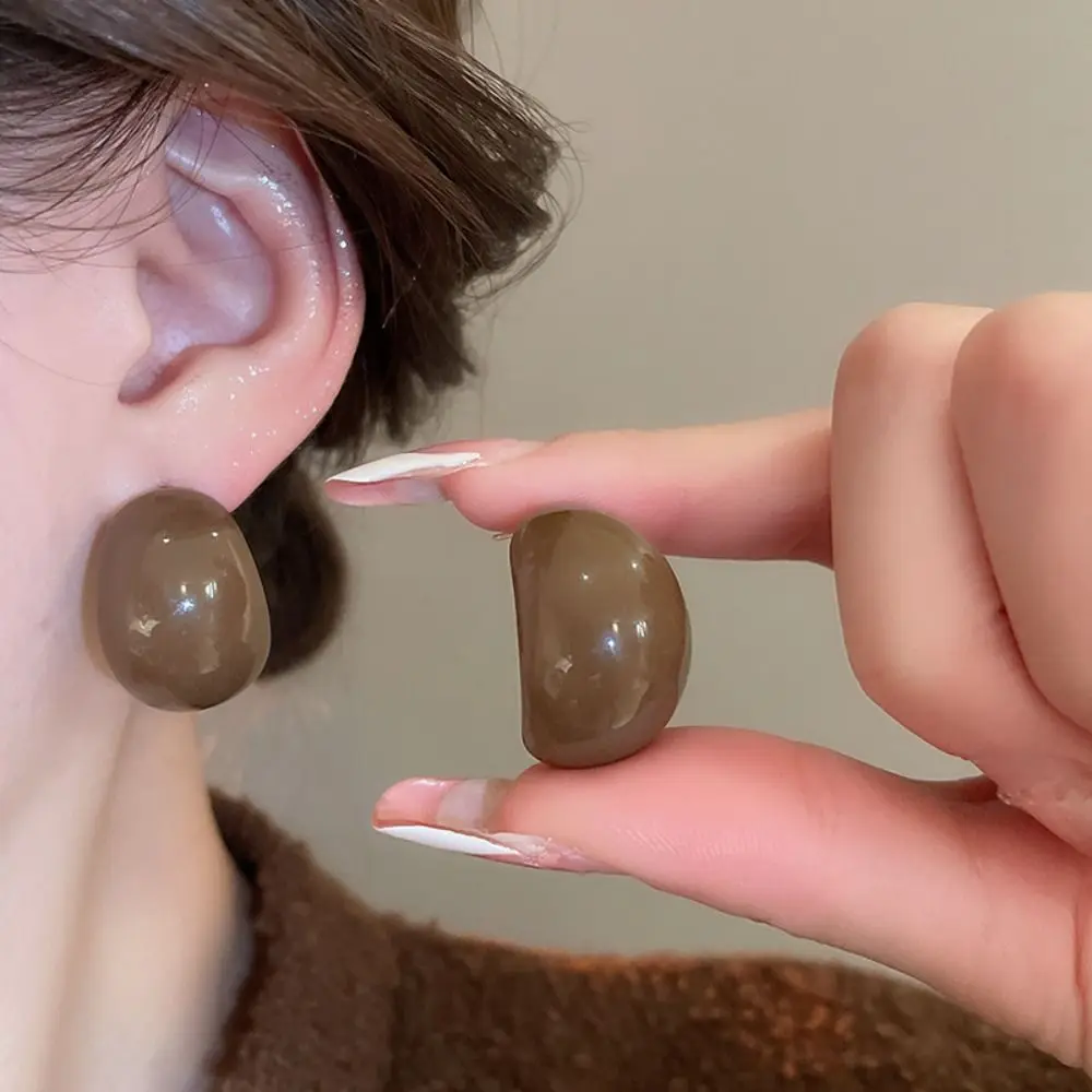 Acrylic Resin Semi-Circle Earrings Vintage Trendy Chunky Ellipse Ear Studs Geometric Exquisite Elegant Ellipse Earrings