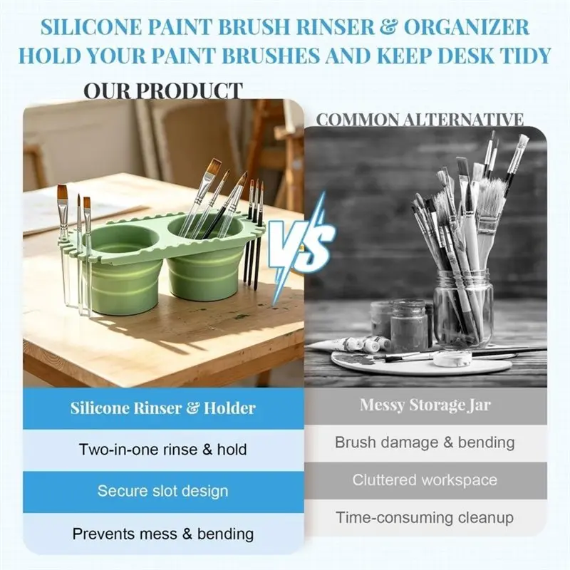 A53M-Paint Brush Cleaner Cup, Foldable Silicone Brush Cleaning Rinse Cup With Dual Cleaning Container And Brush Holder