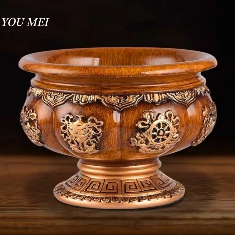 

Tibetan-Style Resin Fruit Bowl Buddhism Altars Bowl,Eight Auspicious Exquisite Tall Cup,Handicraft Holy Water Bowl Buddhist Item