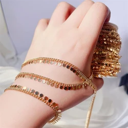 1 Meter High Quality Gold Color Plated Copper Round Sequins Rolo Chain For DIY Jewelry Making No Fade Chip Chain Crafts Supplies
