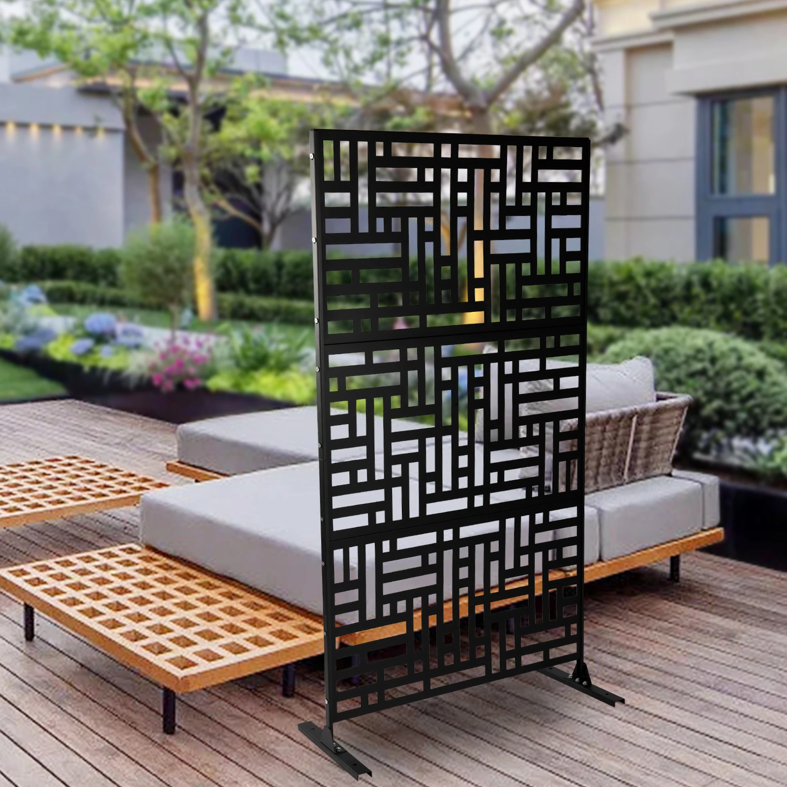 1.9m Metal Privacy Screen Outdoor Decorative Privacy Screen With Stand Freestanding Privacy Screen For Terrace, Garden, Terrace