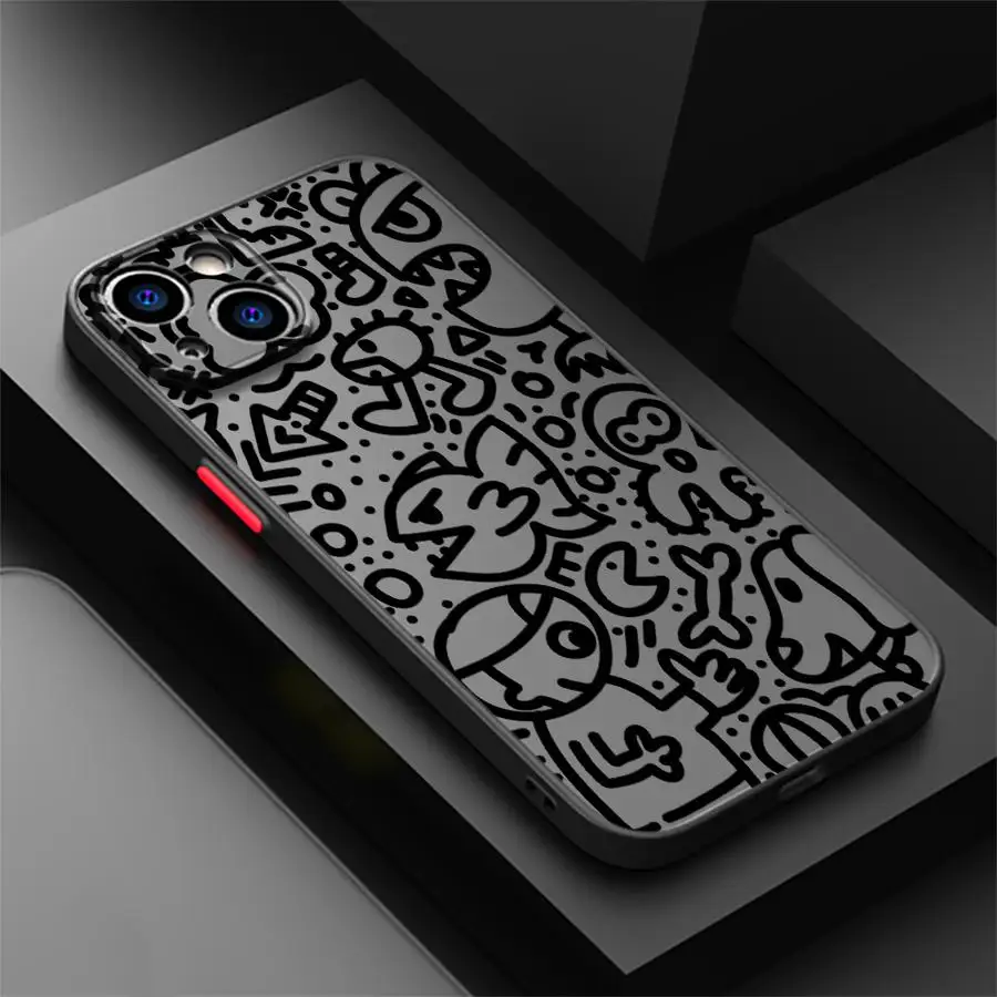 Funda para iPhone 12 16 Pro Max 15 Plus 14 16e X XS 11 7 8 13 Mini funda trasera de teléfono dibujos animados lindo abstracto