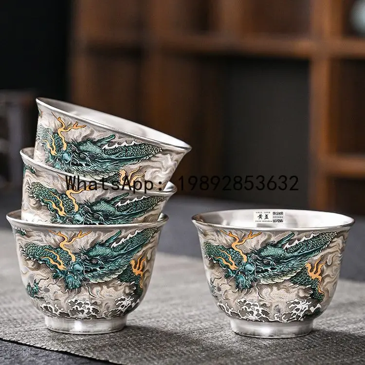 

ZMLSilver painted green dragon tea cup kung fu tea cup tea cup ceramic gilt health silver