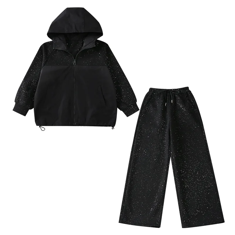 Girls Clothing Set Spring Autumn Patchwork Zipper Hooded Jacket + Pants 2Pcs Children's Tracksuits Casual School Kids Costume