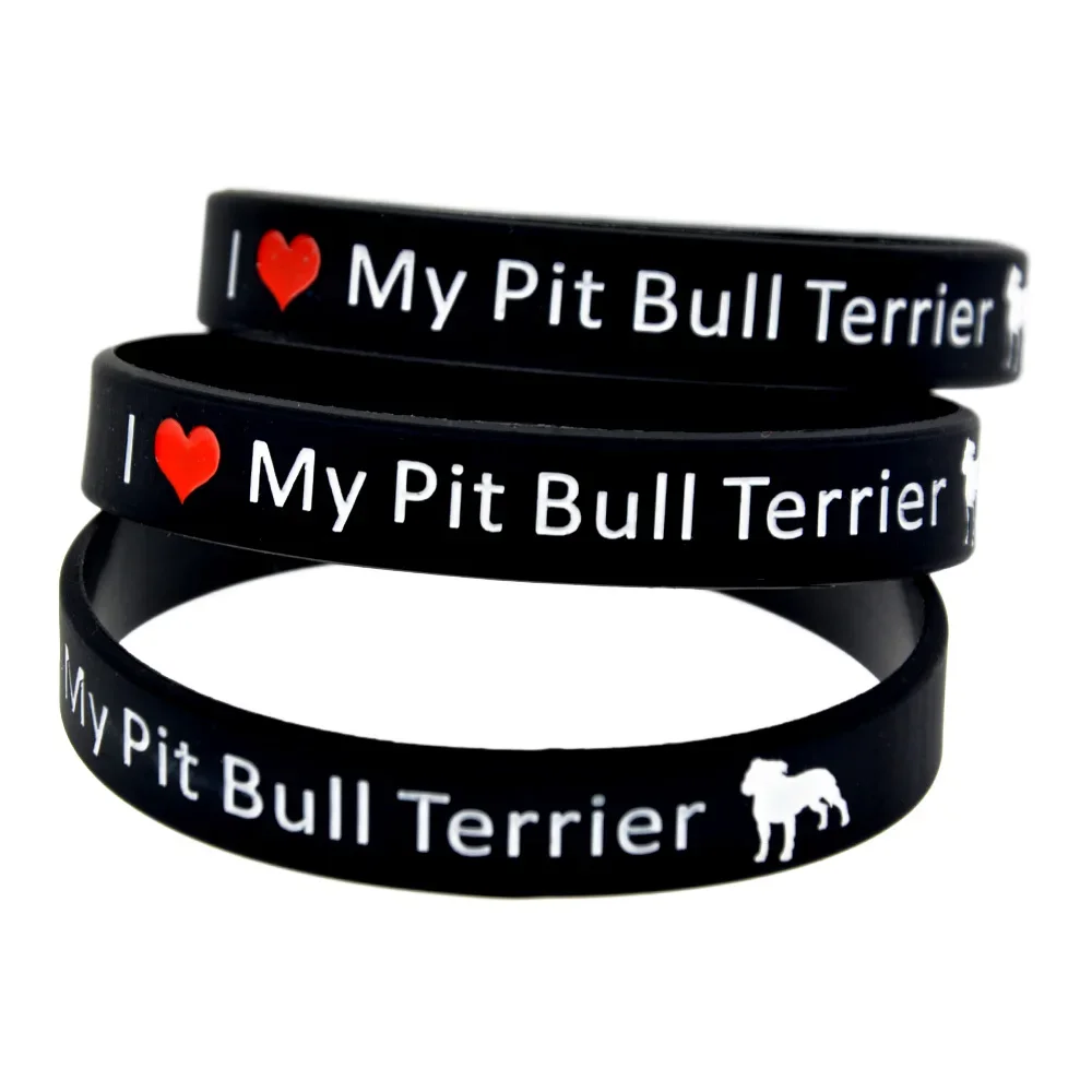 

50 Pcs I Love My Pit Bull Terrier Silicone Rubber Wristband no Gender Bracelet Black