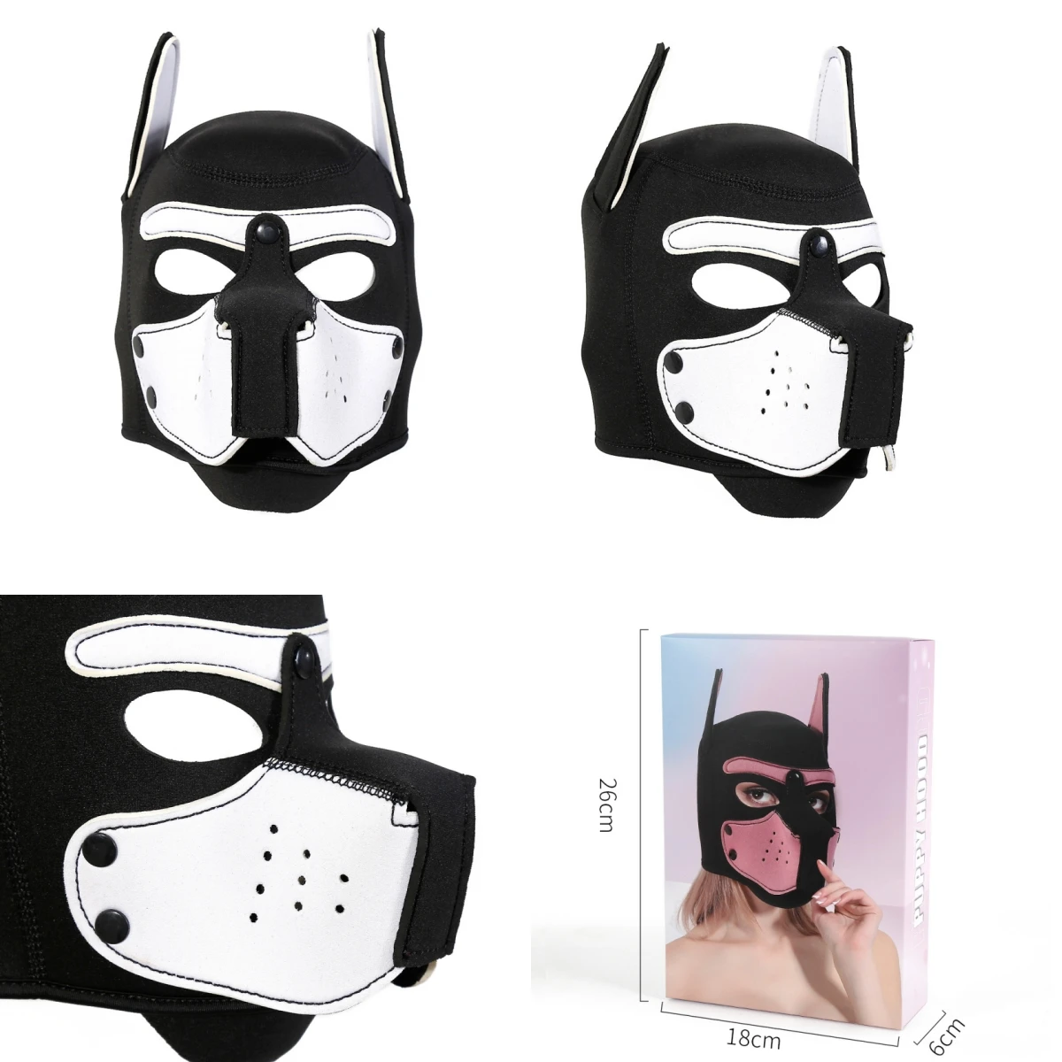 Hommes femmes accessoires exotiques chiot jouer masque Cosplay Costumes Sexy Latex bouche ouverte visage complet Halloween fétiche tête capuche masques