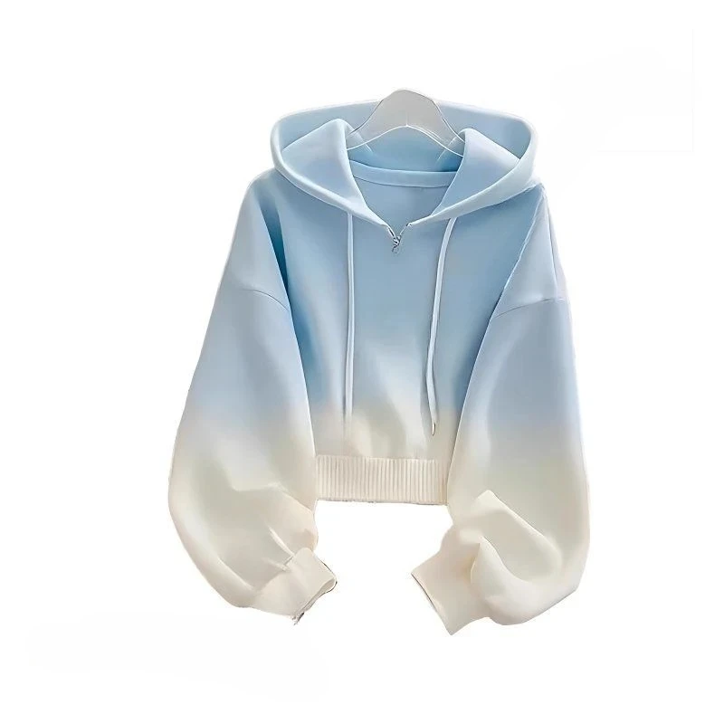 French style dopamine blue gradient high sense hooded sweater coat women's spring and autumn new unique super nice blouse.