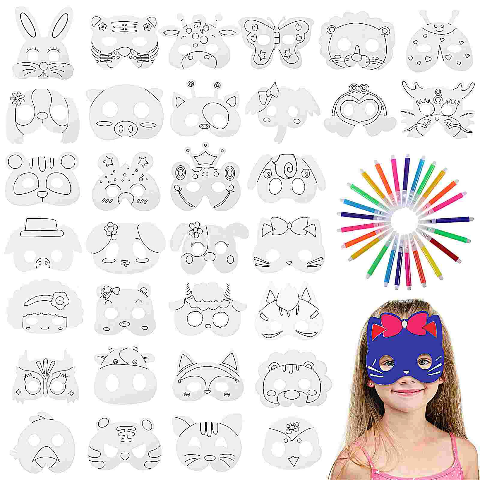 Rhinestones Mask Elastic Cord Toddler Stickers Decorate White Cardboard Animal Masks