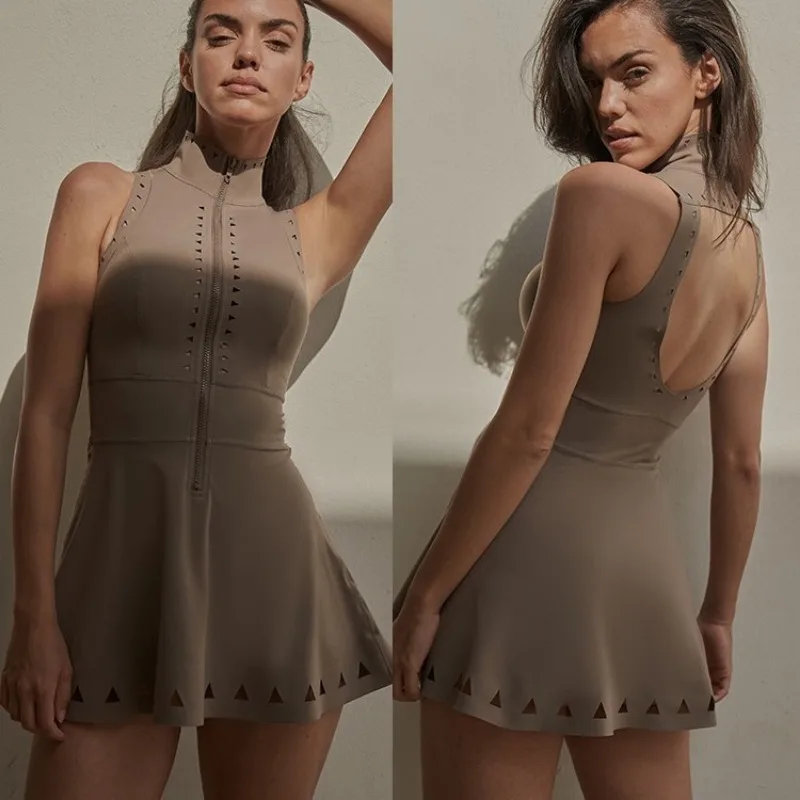 Vestido deportivo y deportivo de verano para mujer, transpirable, ajustado, cómodo, espalda hueca con cojín en el pecho, vestido de tenis