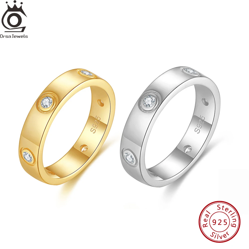 

ORSA JEWELS Dainty Luxury Band for Women 925 Sterling Silver Classic Love Rings 14K Gold Plated Wedding Jewelry Gift SR325