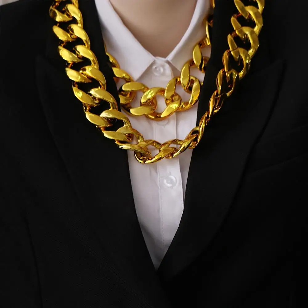 Plated Hip-pop Performance Props Niche Design Fashion Jewelry Men Exaggerated Necklace Punk Thick Chain Necklace Sweater Chain