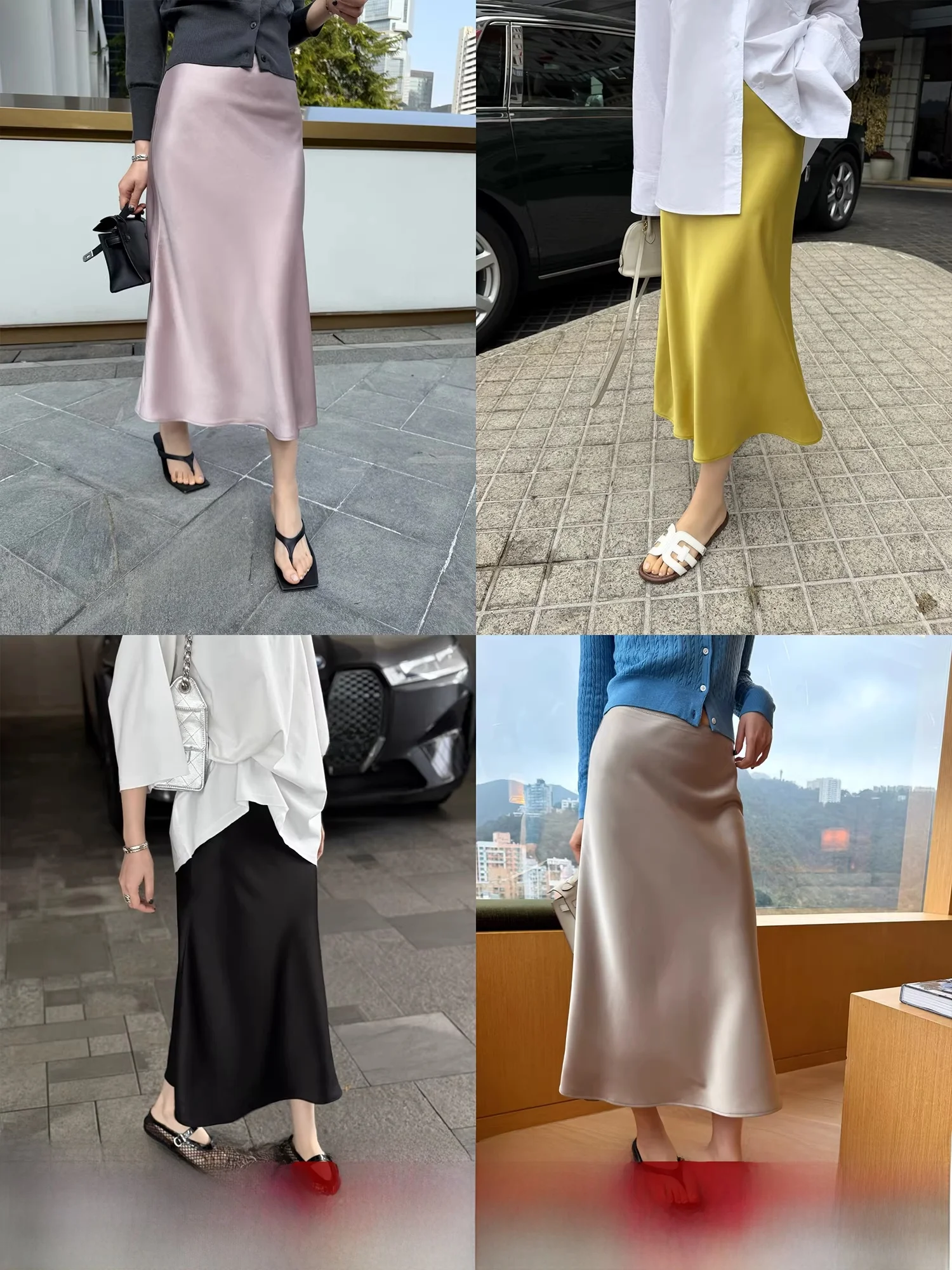 

Новая весенняя легкая роскошная юбка А-силуэта с высокой талией из ацетатного атласа, дышащая, приятная к телу, с эффектом «рыбий хвост»