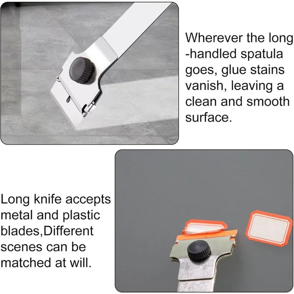 Multifunktionaler Langstiel-Schaber mit Klingen Klebstoffentferner Reinigungsschaber zum Entfernen von Klebstoffen Aufkleber Auto-Fenster-Glasschaber – Detail 5