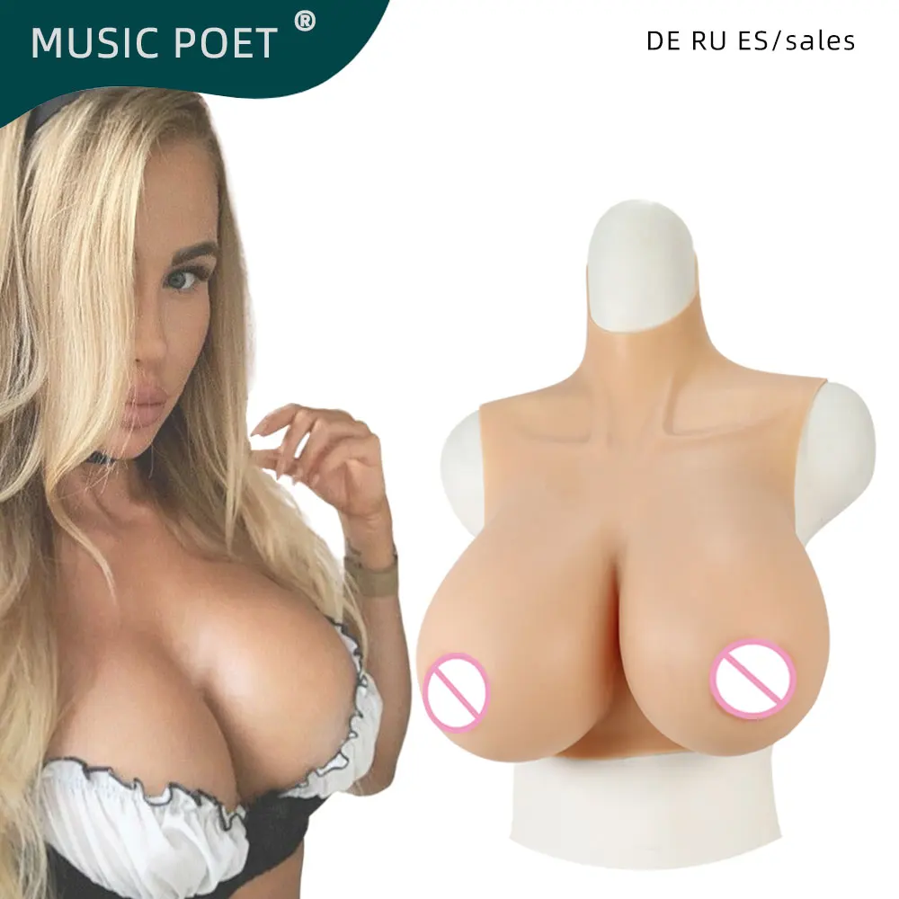 MUSIC POET Realistic Silicone Big Tits G H Cup Breast Forms Fake Boobs Enhancer Shemale Transgender Drag Queen Crossdressing