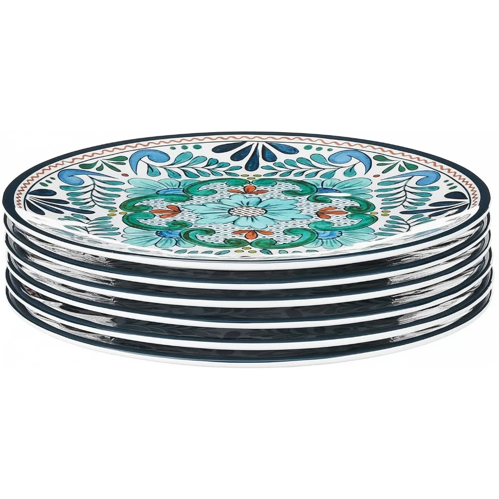 

Яркие 9-дюймовые меламиновые десертные тарелки для салата, набор из 6 штук, прочные, можно мыть в посудомоечной машине для столовой в помещении и на открытом воздухе