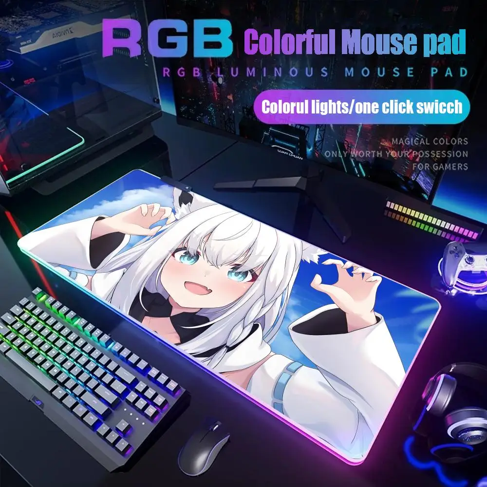 

Sexy Girl Shirakami Fubuki Mouse Pad Rgb Desk Mat Back Light Led Mousepad Setup Accessories Deskmat Big Mousepad Backlight
