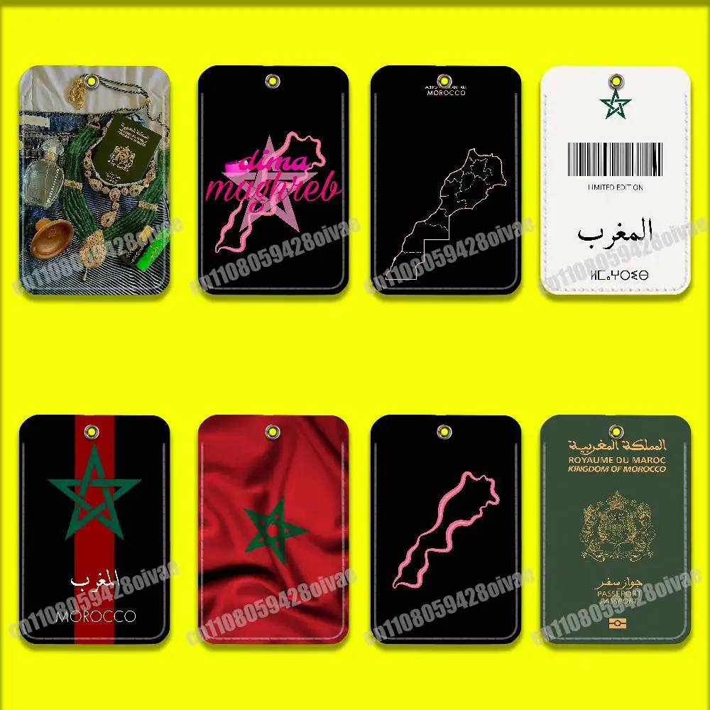 モロッコモロッコ地図パスポートカードホルダーケース ID クリップクレジット銀行地下鉄スリーブ収納袋 PU レザーキーホルダー
