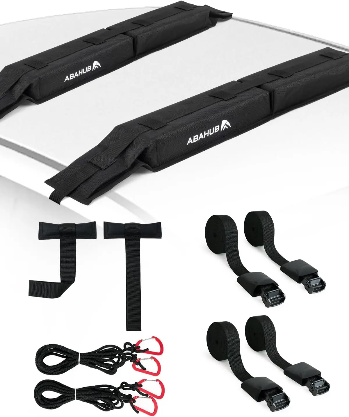 

Universal Soft Roof Rack Pads with Tie Down Straps for Kayak, Surfboard, Canoe - Heavy Duty Car Roof Rack System