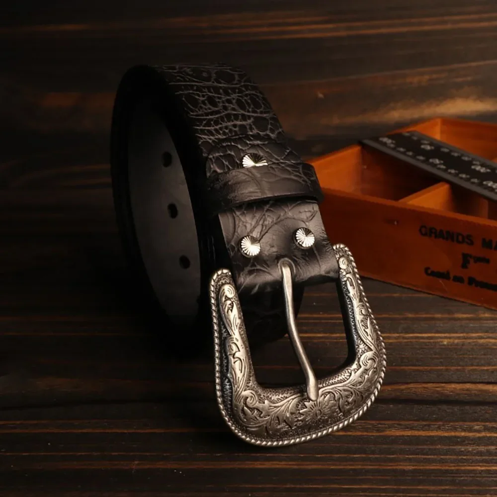 

Ретро крокодиловый узор из воловьей кожи, мужской индивидуальный ремень из воловьей кожи с верхним слоем, молодежный деловой ремень