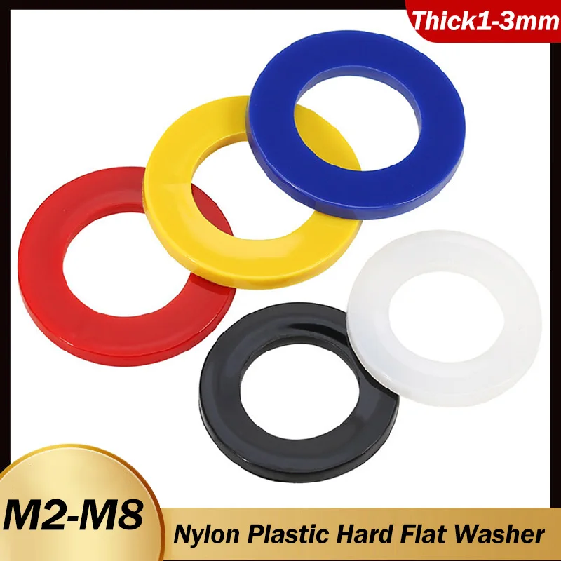 M2 M2.5 M3 M4 M5 M6 M8 M10 M12~M20 Red/Blue/Yellow/Black/White Colorful Nylon Washer Flat Gasket Plastic Sealing Hard Washers
