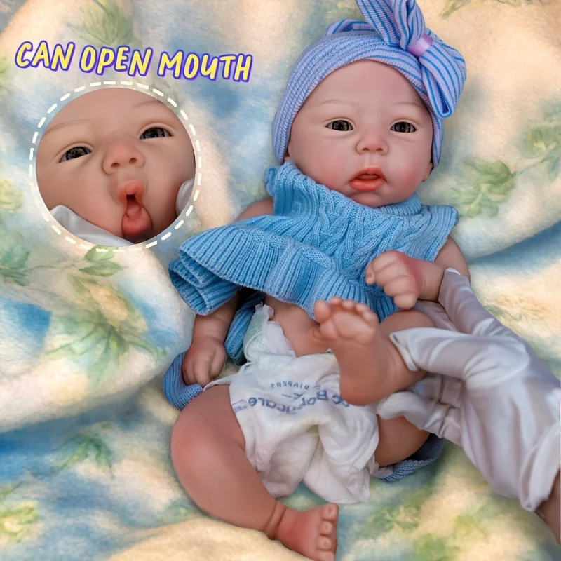 

18Inch Can Open Mouth&Washable Solid Silicone Reborn Girl Doll Soft Silicone Body Handmade Painted Skin Lifelike Real Doll
