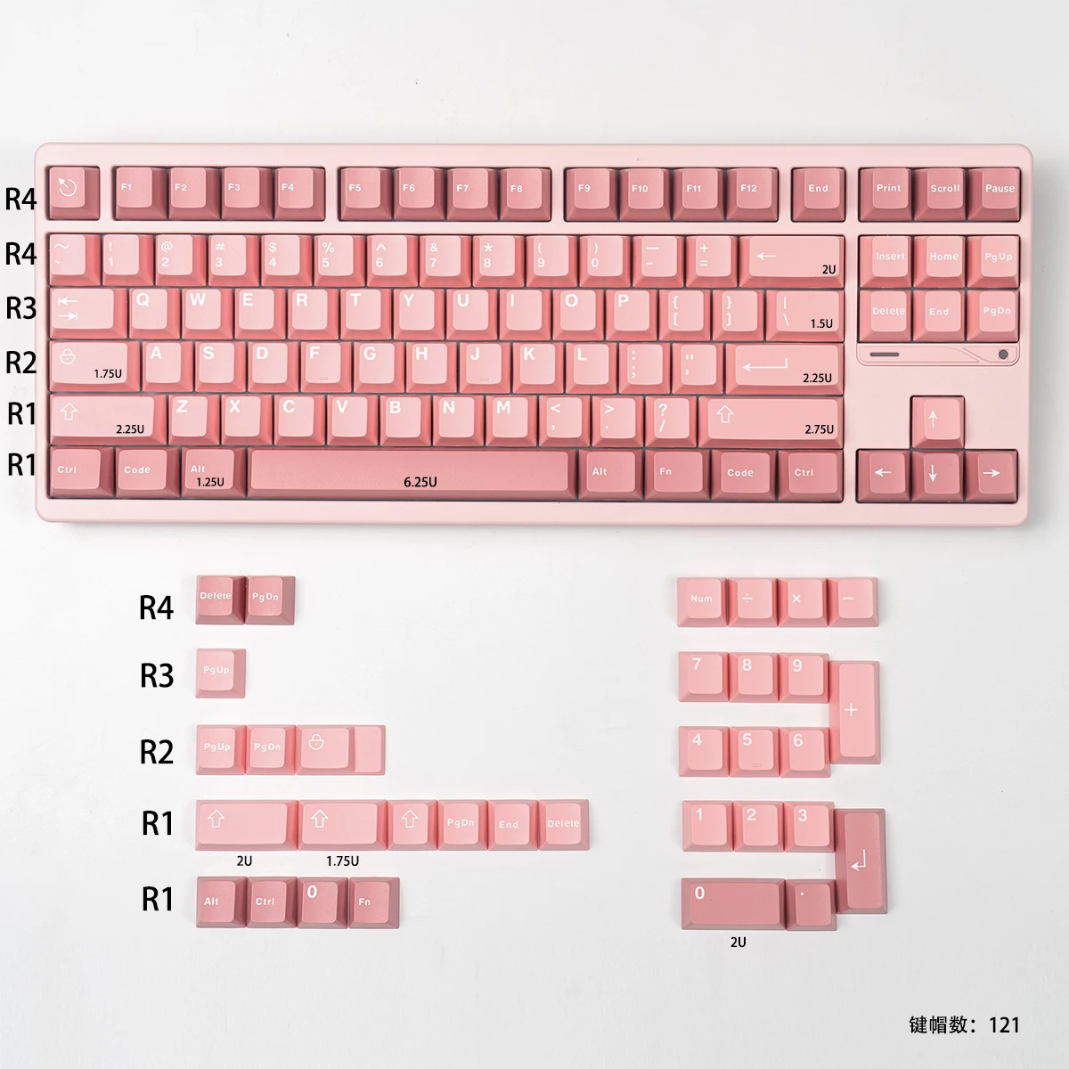 Aifei Pink Keycaps 121 Keys Double Shot Keycaps Cherry Profile ABS Keycaps Set For Cherry Mx Switches Mechanical Keyborard