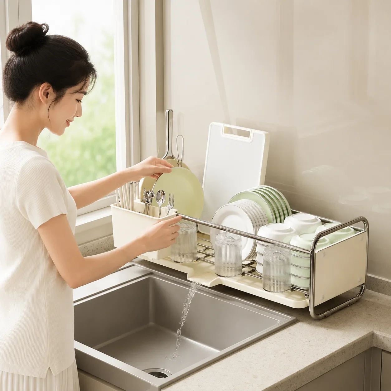 Dish Drying Rack 304 Stainless Steel Narrow Sink Organizer Space Saving Drainer for Kitchen Countertop Durable Rustproof