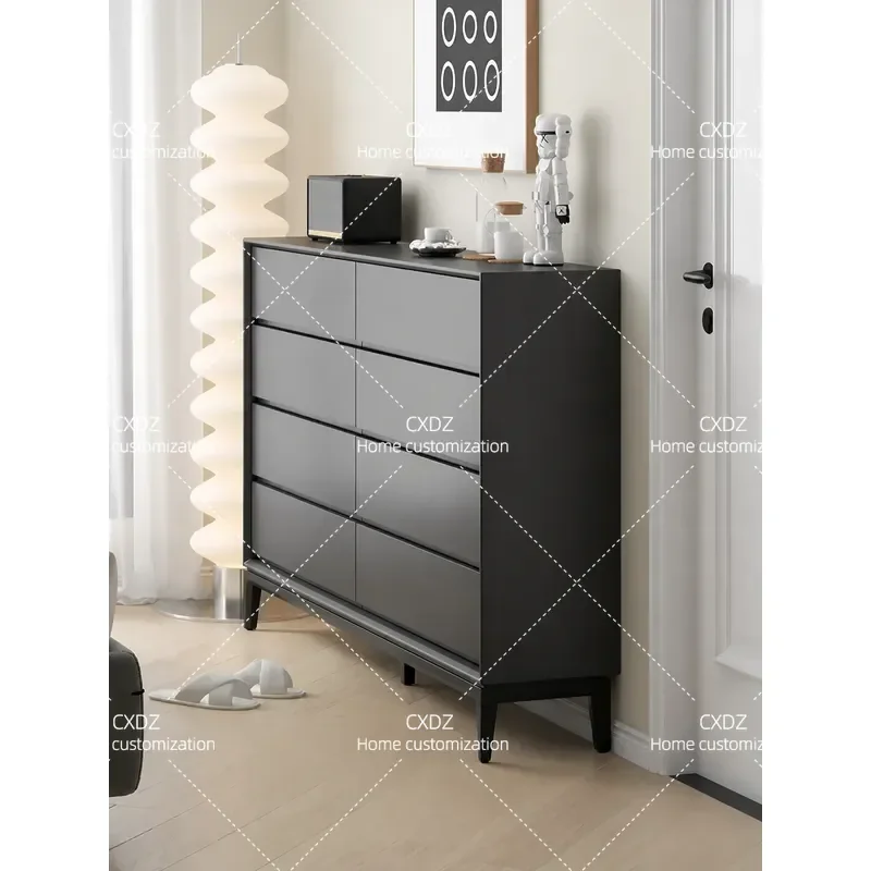 Italian Minimalist Solid Wood 8 Drawer Cabinet 30cm Thick Bedroom Bedside Table Wall Mounted Ultra Thin Storage Locker