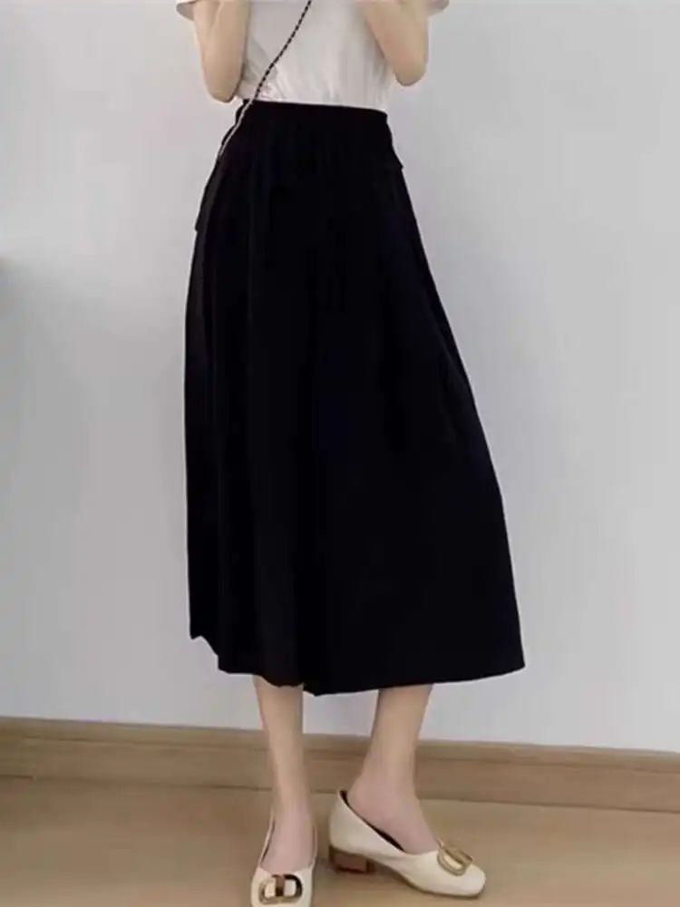 الحرير الجليد بنطال ذو قصة أرجل واسعة المرأة الصيف تنورة رقيقة السراويل جديد Sle 2025 فضفاض عالية الخصر التخسيس سبعة أرباع بناطيل كاجوال #4