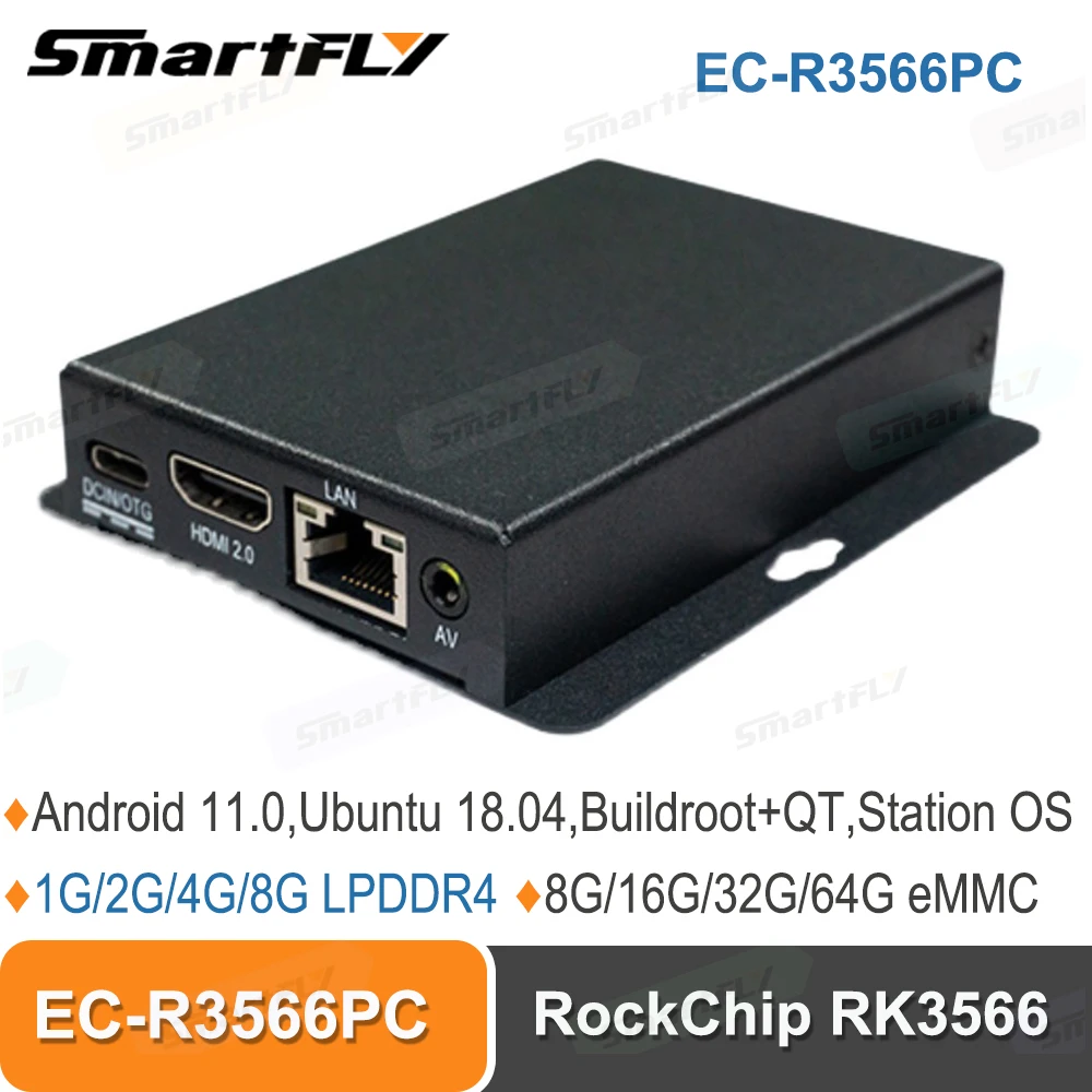 

Smartfly EC-R3566PC Quad-Core 64-Bit Embedded Computer RockChip RK3566 1Tops@INT8 RKNN NPU Supports Android 11.0, Ubuntu 18.04